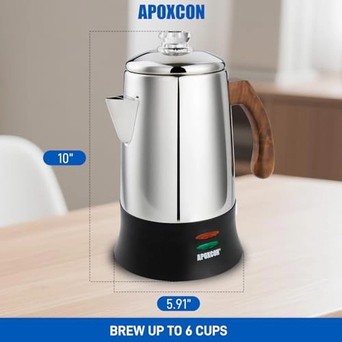 Electric Coffee Percolator - 6 Cups Keep Warm Cordless Serve