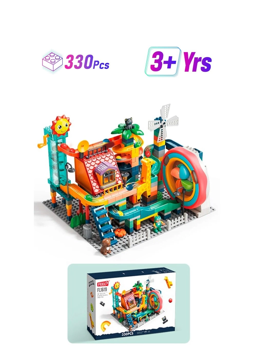 FEELO Marble Run Jungle Slide - Animals 330 pcs