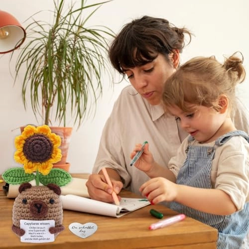 Capybara Positive Sunflower 14 cm Knitted - Pocket Hug Lucky Charm