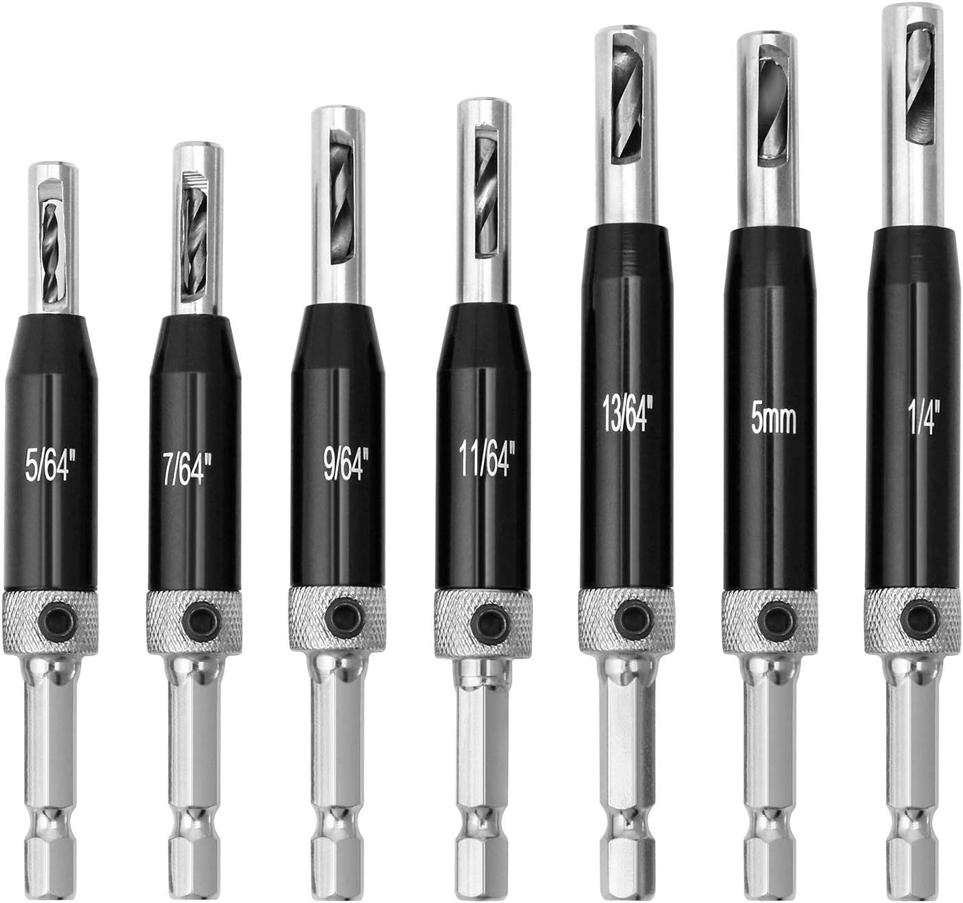 woobles Vix Bits Self Centering Clic Change Door Hinge Drill Bit Set - 4241 high-speed steel 7 piece(s) 5/64" 7/64" 9/64" 11/64" 5mm 13/64" 1/4"