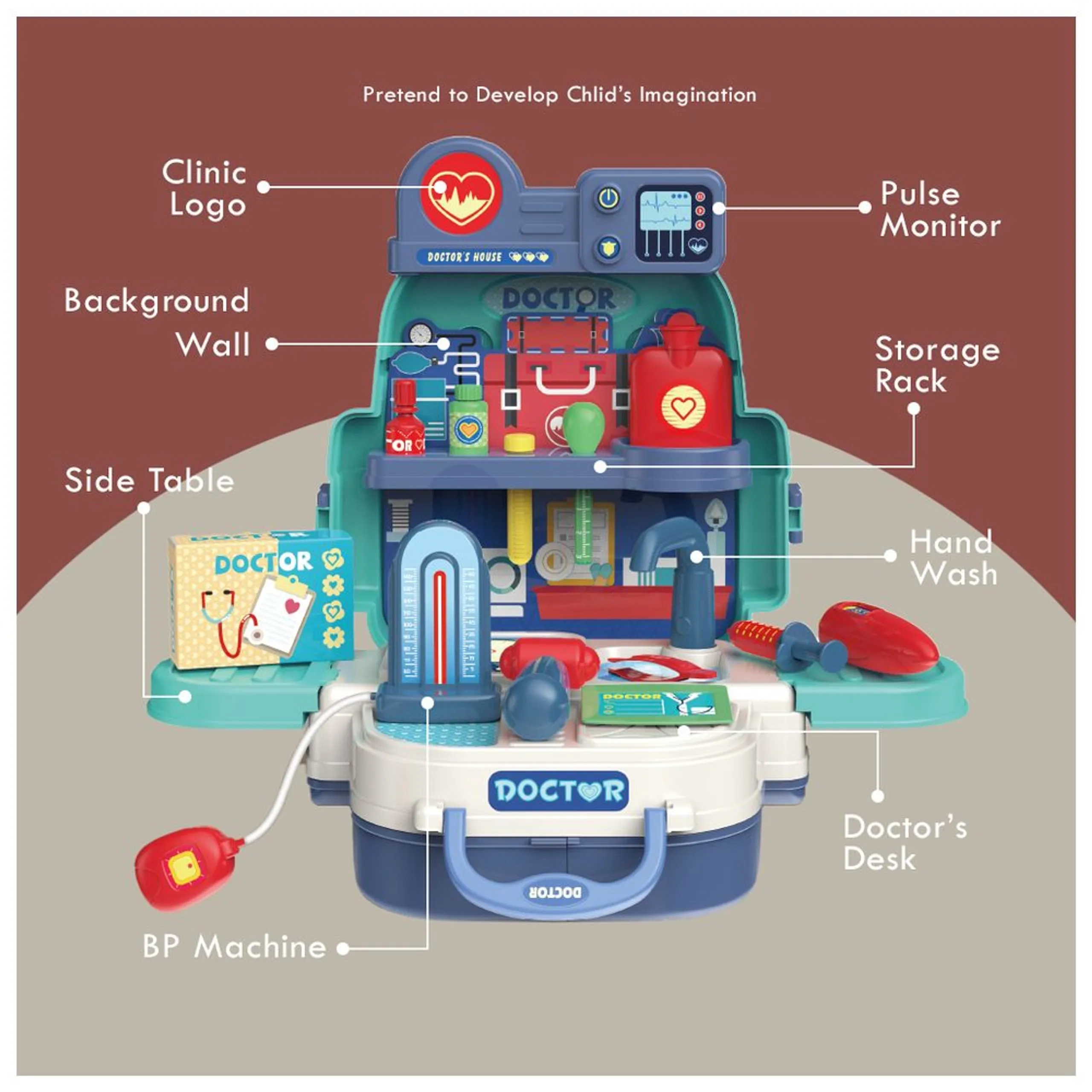 Role Play Clinic Toy Set School Bag - 23pcs