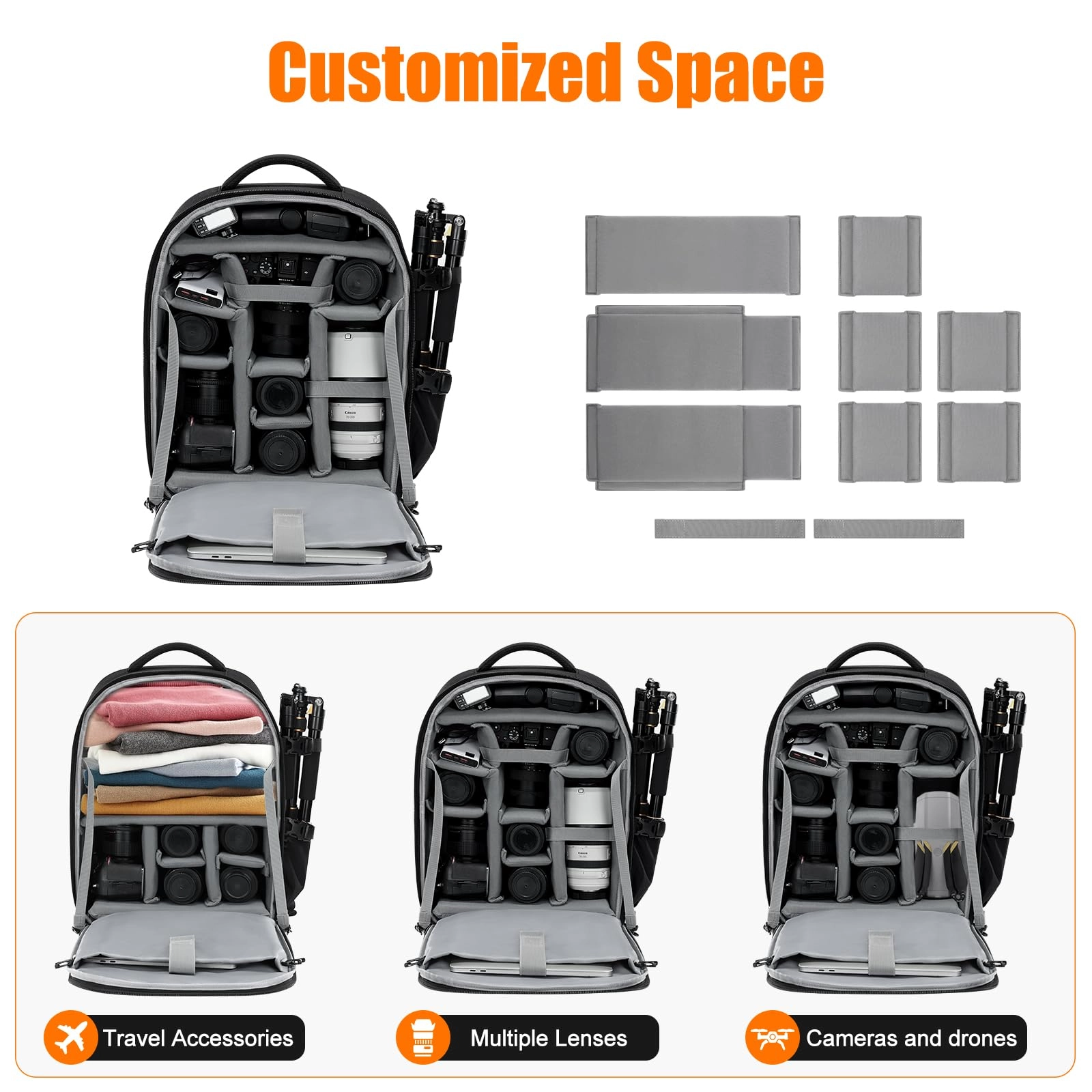 Camera Backpack - 15.35"L x 9.05"W x 19.68"H 2.0 Extra Large