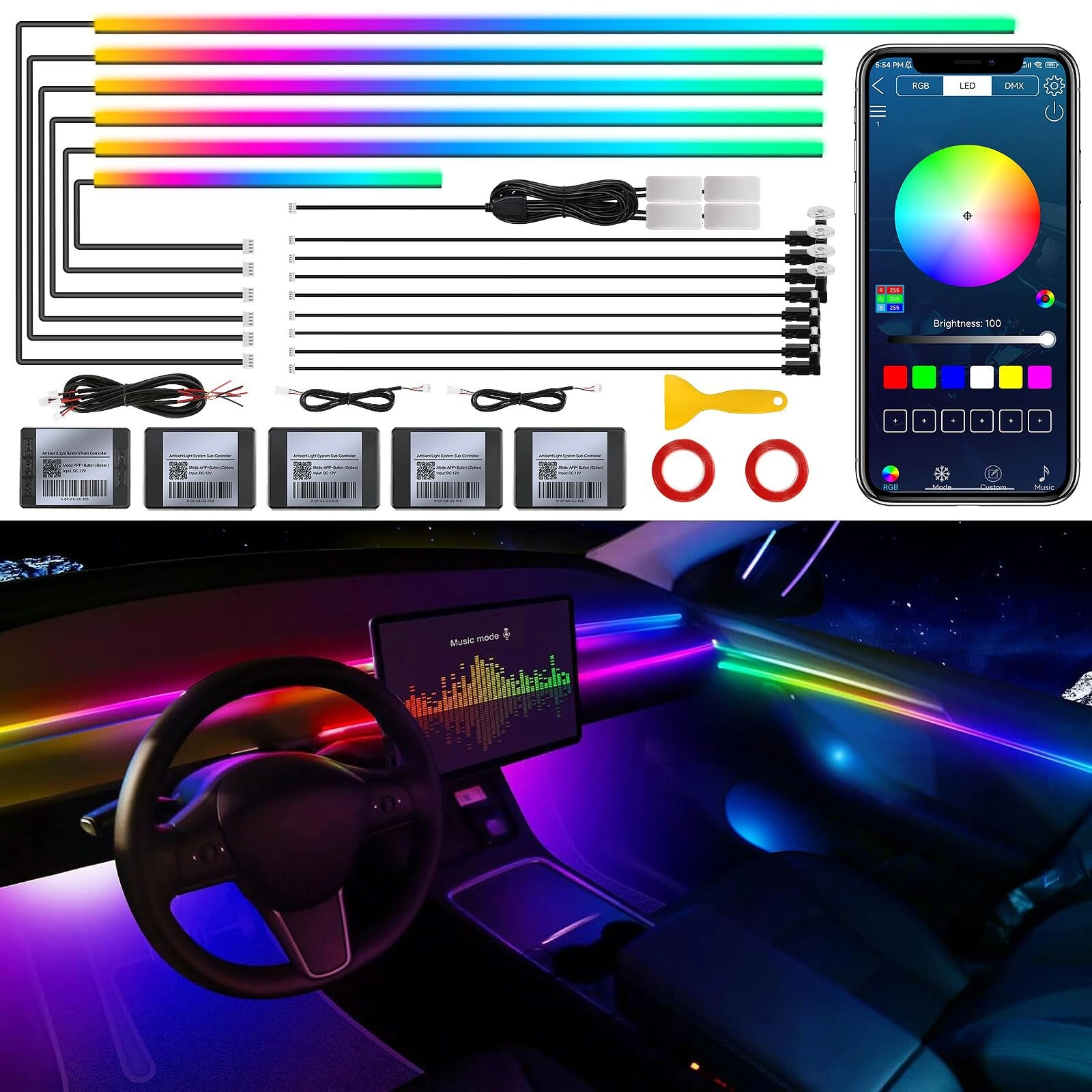 ligheid Dreamcolor Acrylic Interior Car LED Strip Light