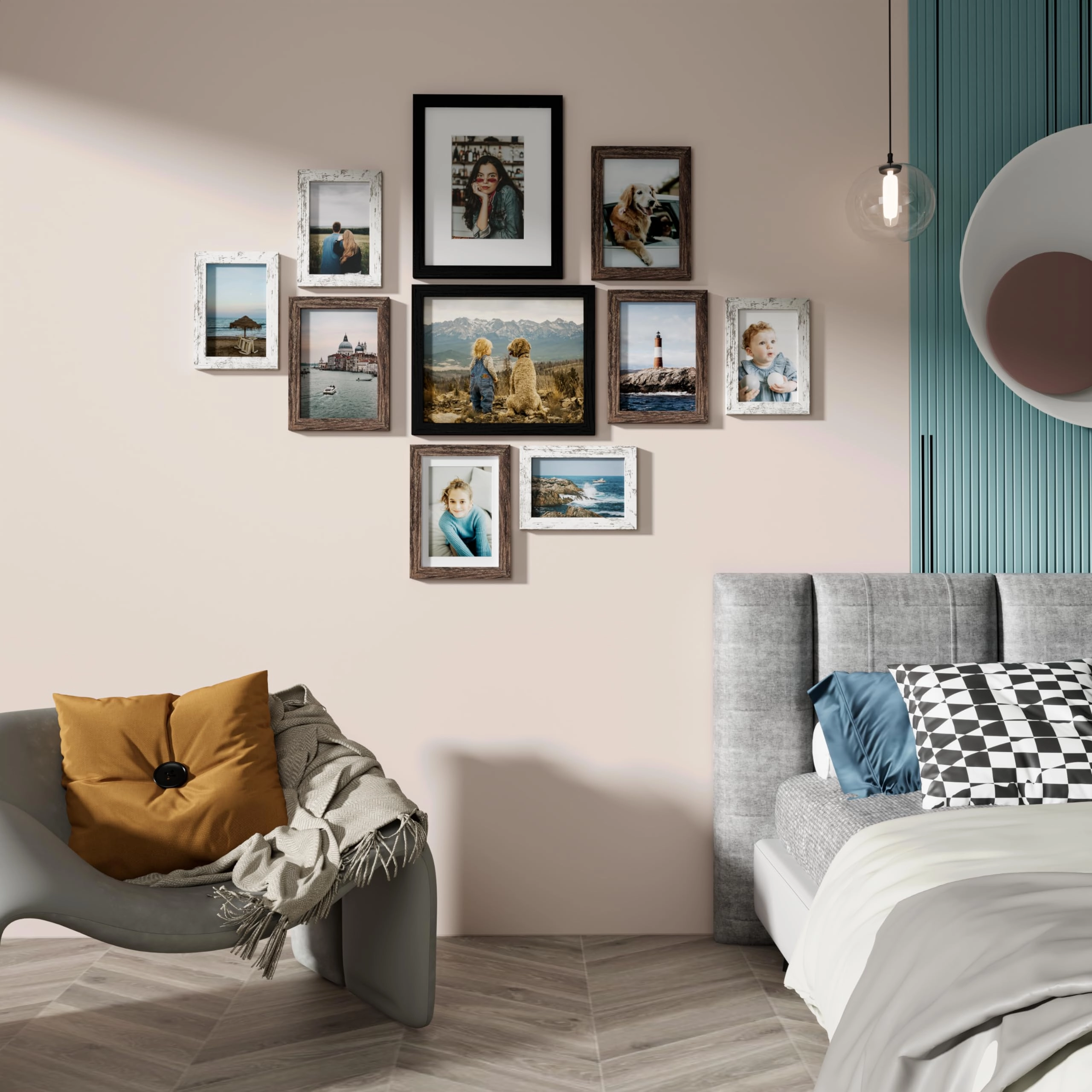 Picture Frames Set - 10 Pack Rustic Grey