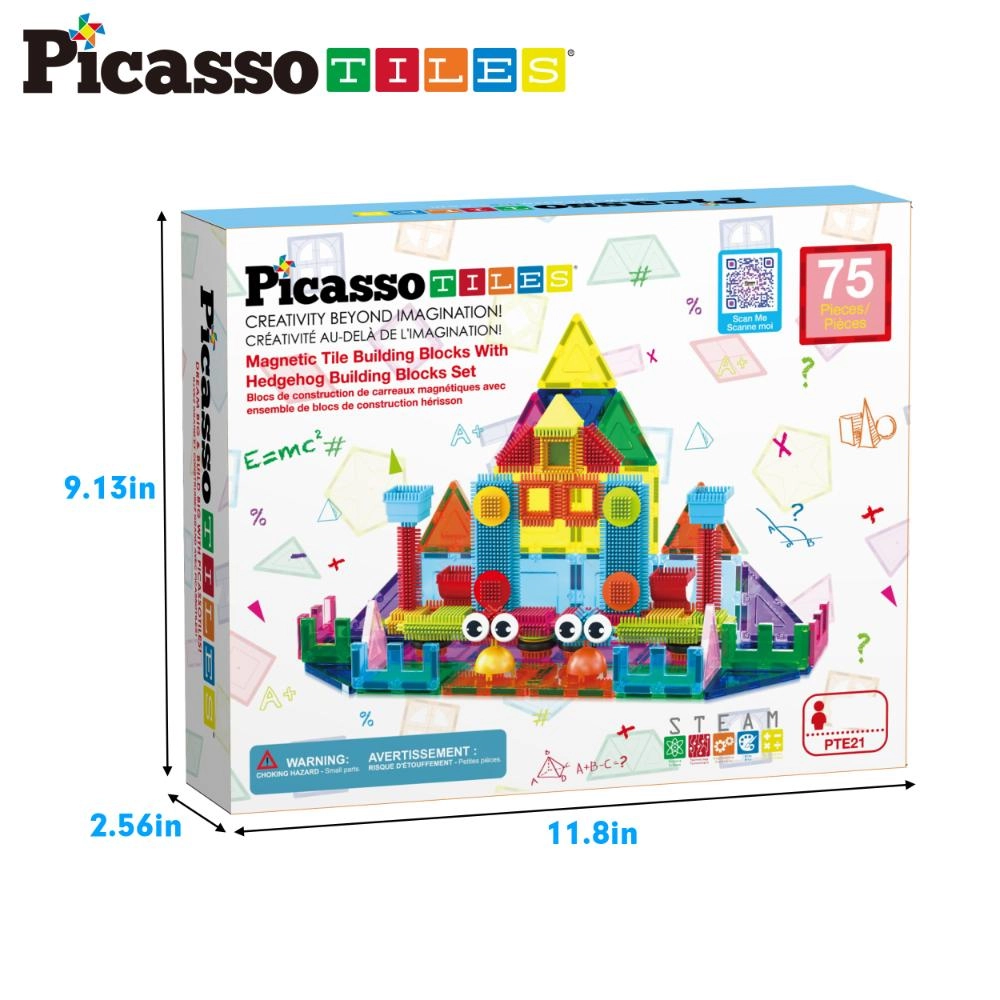Magnetic Tiles and Soft Hedgehog Building Block Set - 75 pcs