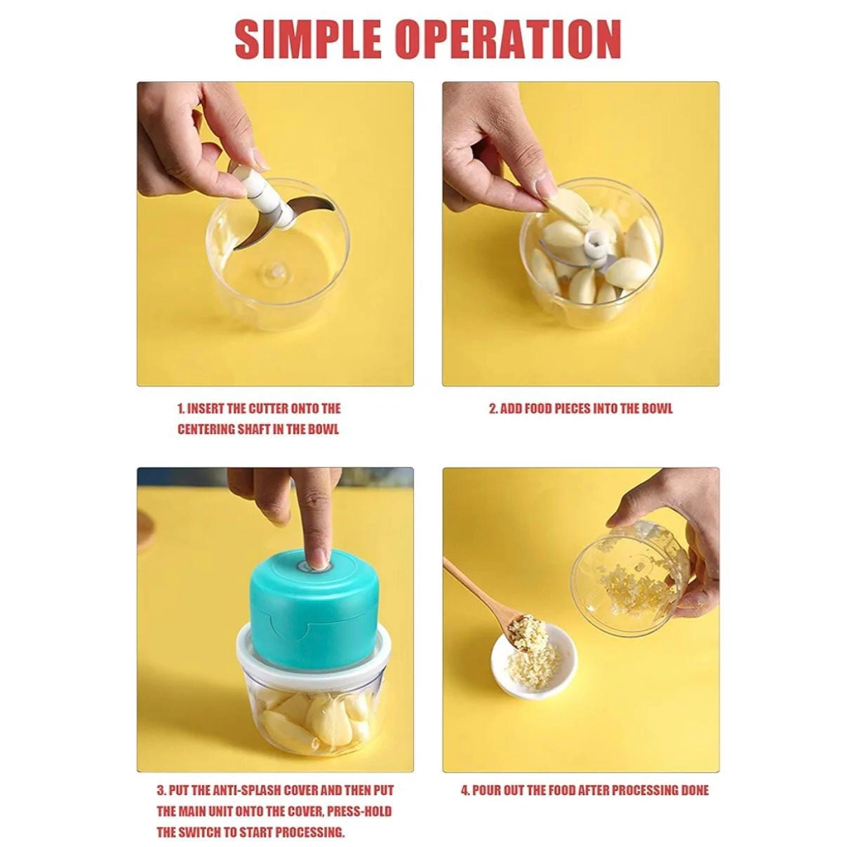 Mini Electric Food Chopper - 400ml Rechargeable USB-C