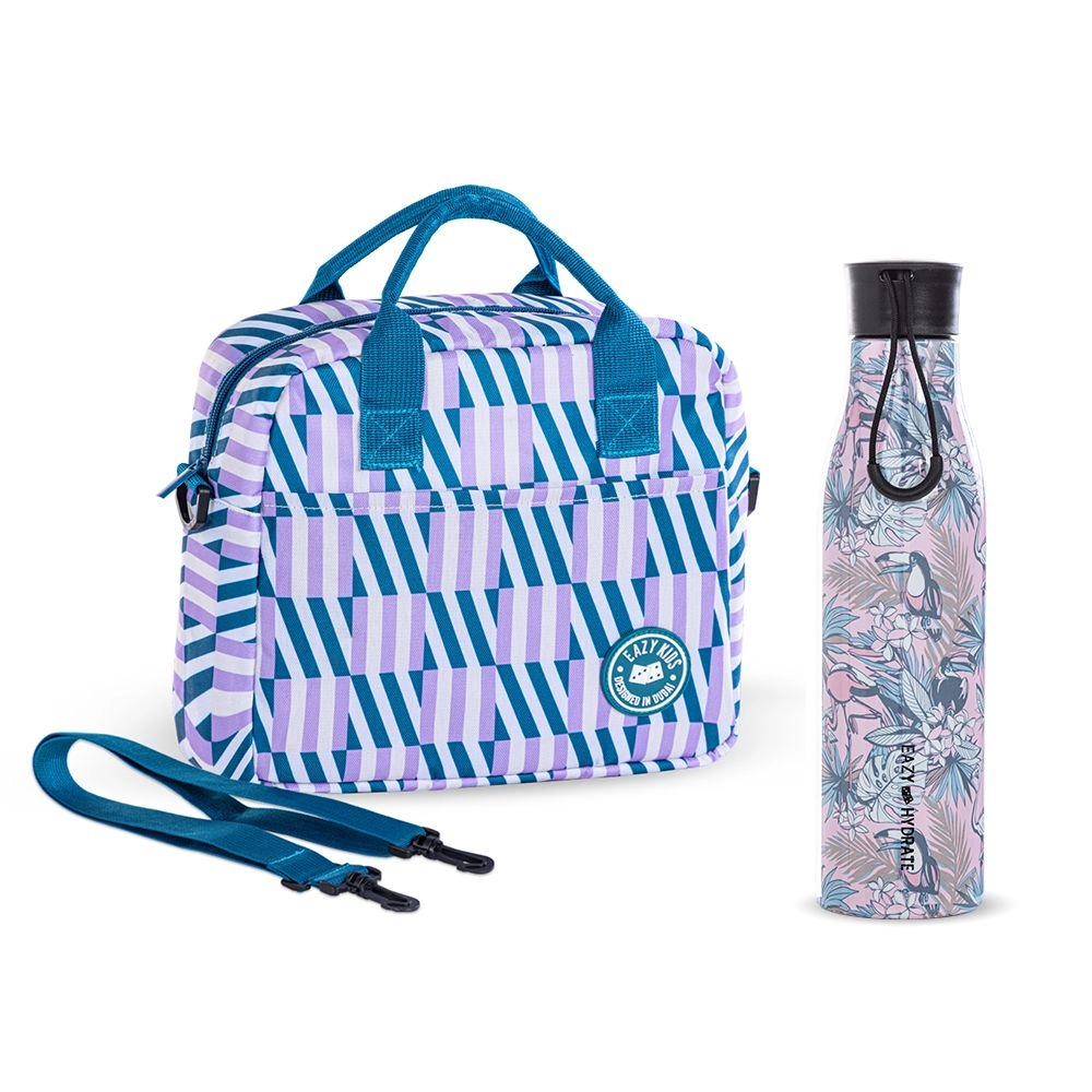 Eazy Kids Steel Water Bottle - 760 ml Secure spout lid + Lunch Bag - Insulated