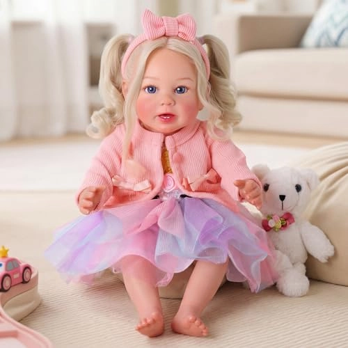 Reborn Baby Doll - 17 Inch Vinyl Long Grey Hair Ages 3+