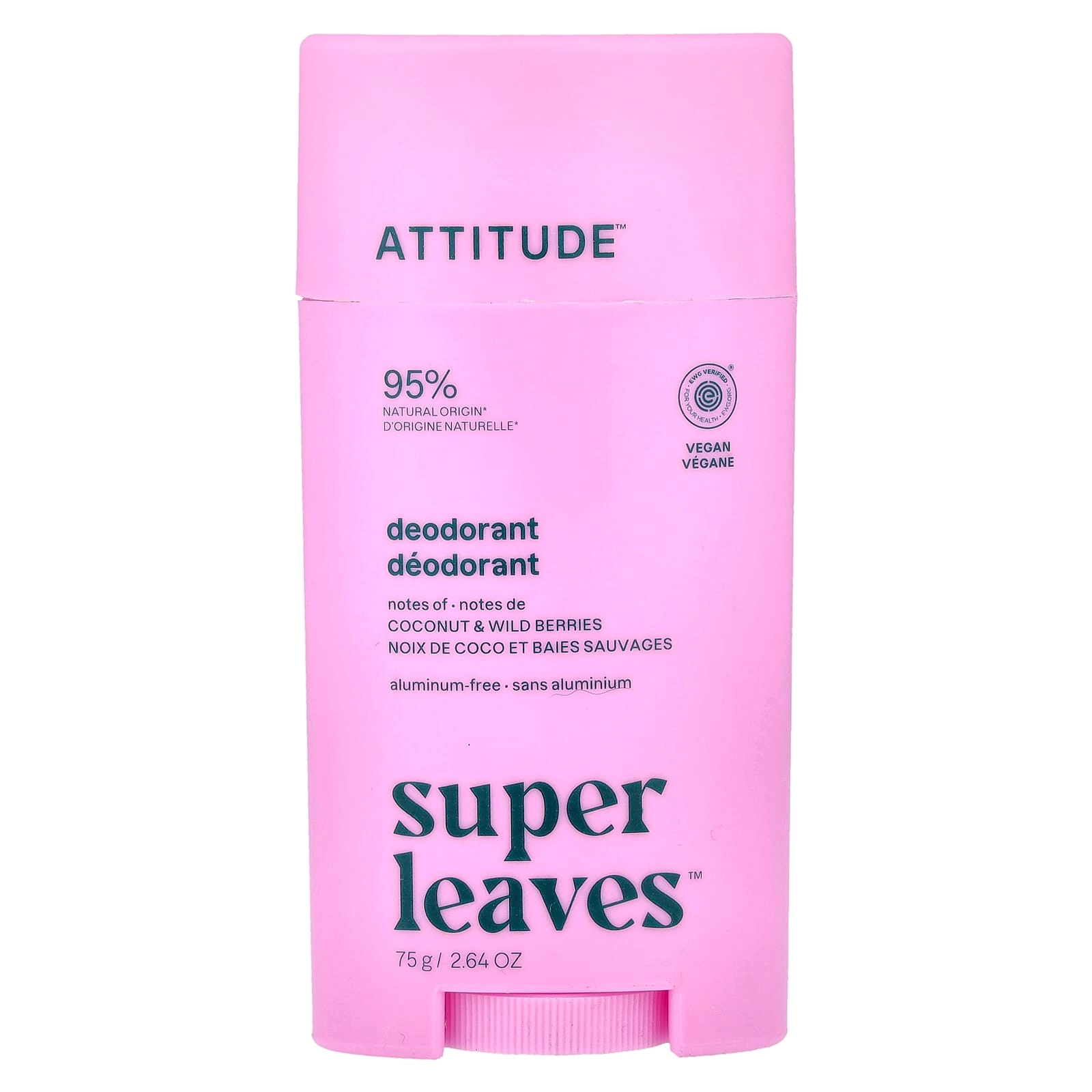 ATTITUDE Super Leaves Deodorant Stick - Coconut & Wild Berries 75 g