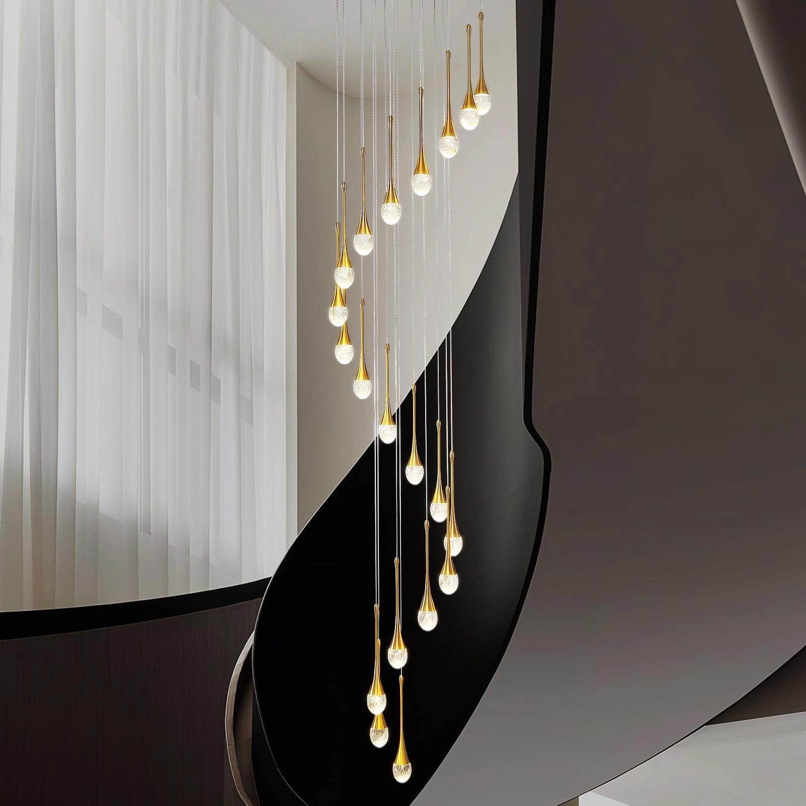 ZenithBeam Spiral Stair Pendant Chandelier - 138''/350cm