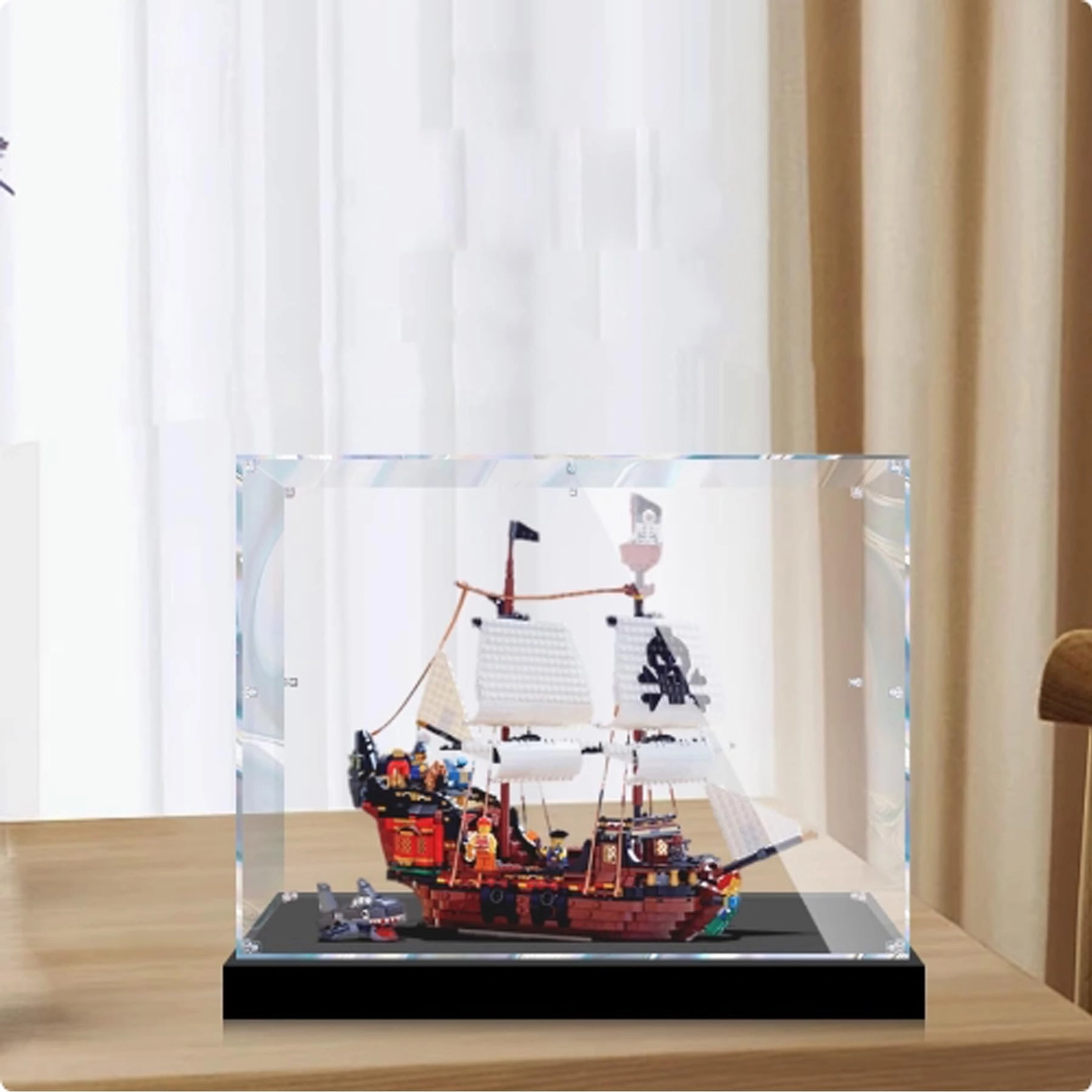 FEIRUBO Acrylic Display Box - Compatible with 31109 Pirate Ship 50 x 25 x 40 cm Black Base