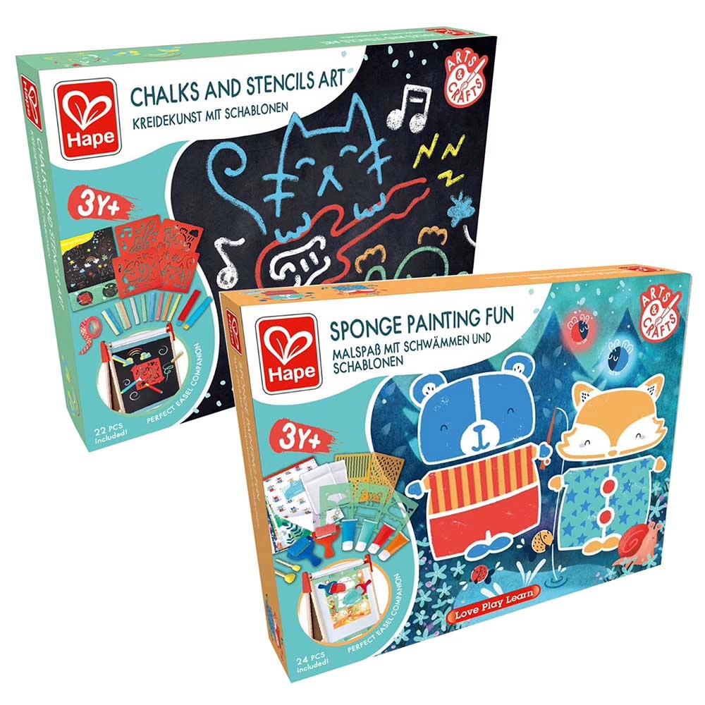 Hape Sponge Painting Fun - stencils paint rollers + Chalks and Stencils Art - chalk stencils