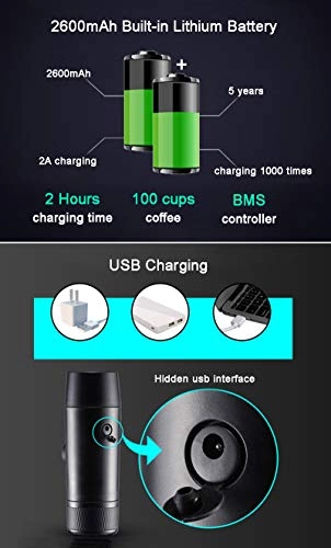 2-in-1 Espresso Coffee Maker - 2600mAh 18BAR 80ML