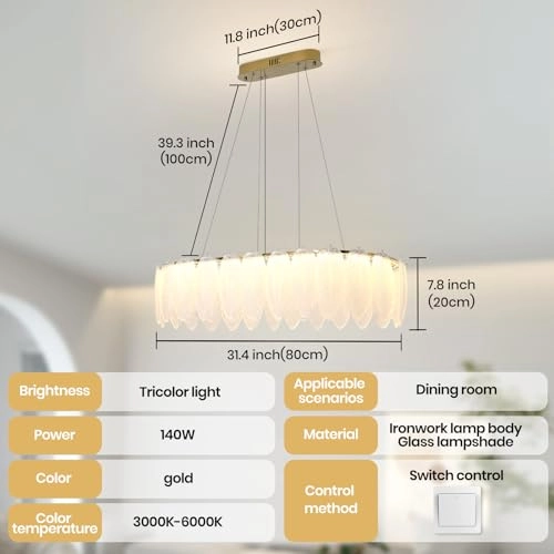 Flowing Feather Art LED Chandelier - Up to 39.3 inches (100 cm), adjustable