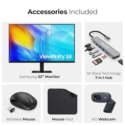 ViewFinity S8 S80D - LS32D806UAMXUE 32" 3840x2160 + 7 in 1 Hub + Webcam + Wireless Mouse + Mouse Pad