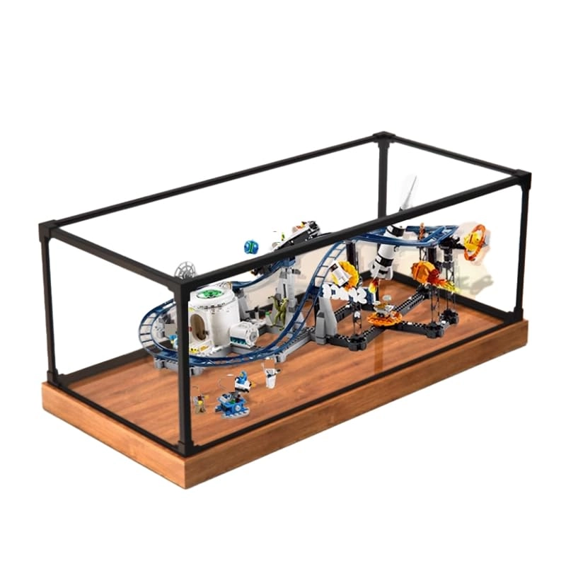 HCAEIOFJ LegoCreator Clear Acrylic Display Case (31142) - 60x30x30cm Acrylic Wood Bottom+alloy Edge