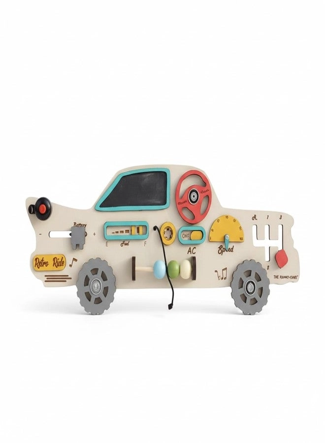 THE FUNNY MIND Retro Car Wooden Busy Board - 1-5 Years
