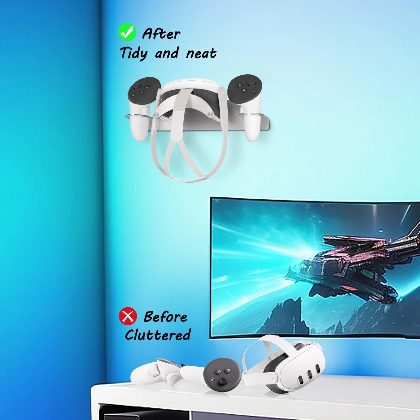 VR Wall Mount - Meta Oculus Quest 3S/Quest 3/Quest 2/Quest Pro/Rift-S/Vision Pro Aluminum