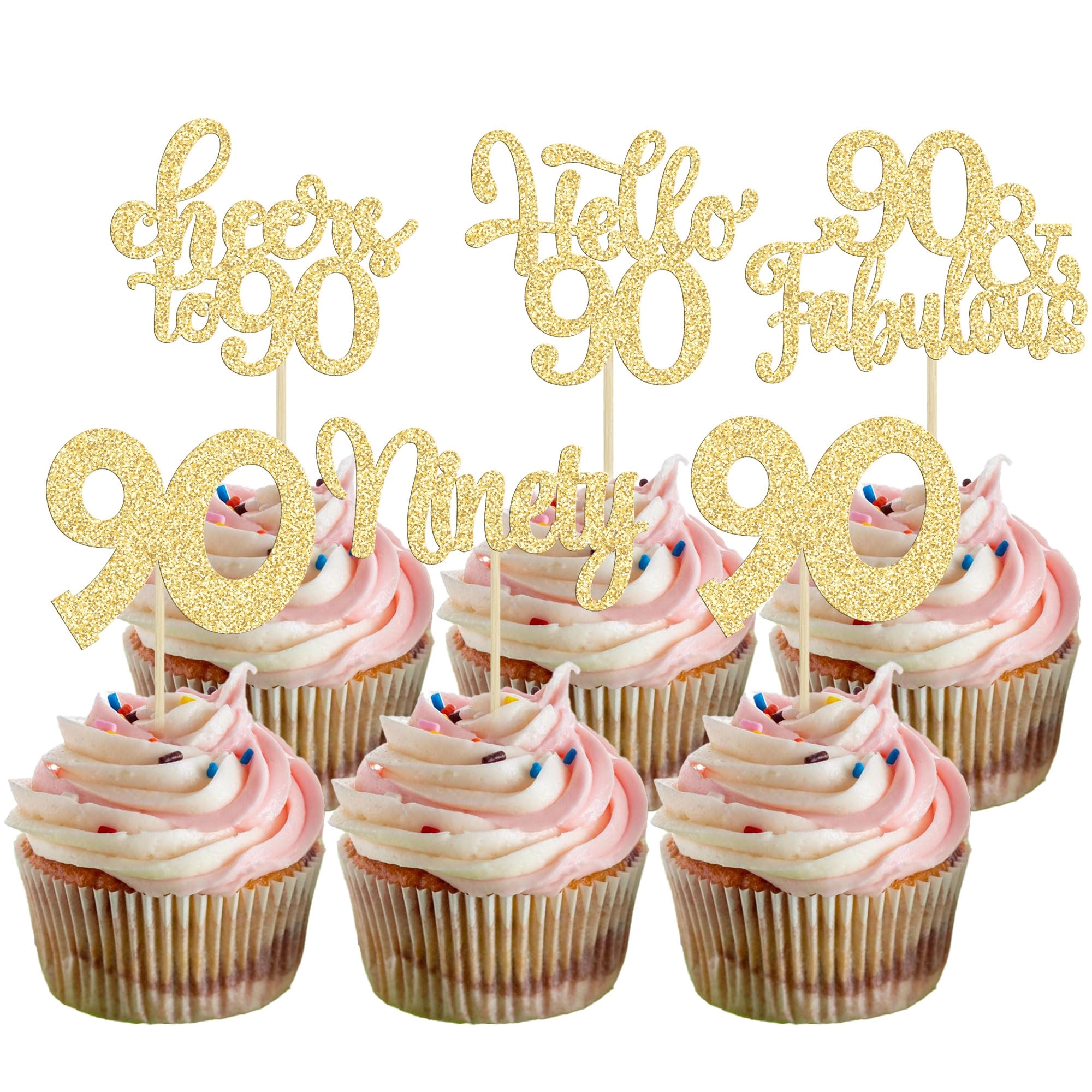 Happy 90th Birthday Cupcake Toppers - 30.0 count Birthday