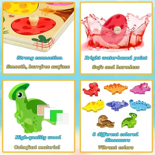 Dino Eggs Wooden Puzzle - 1 Year 8 pieces