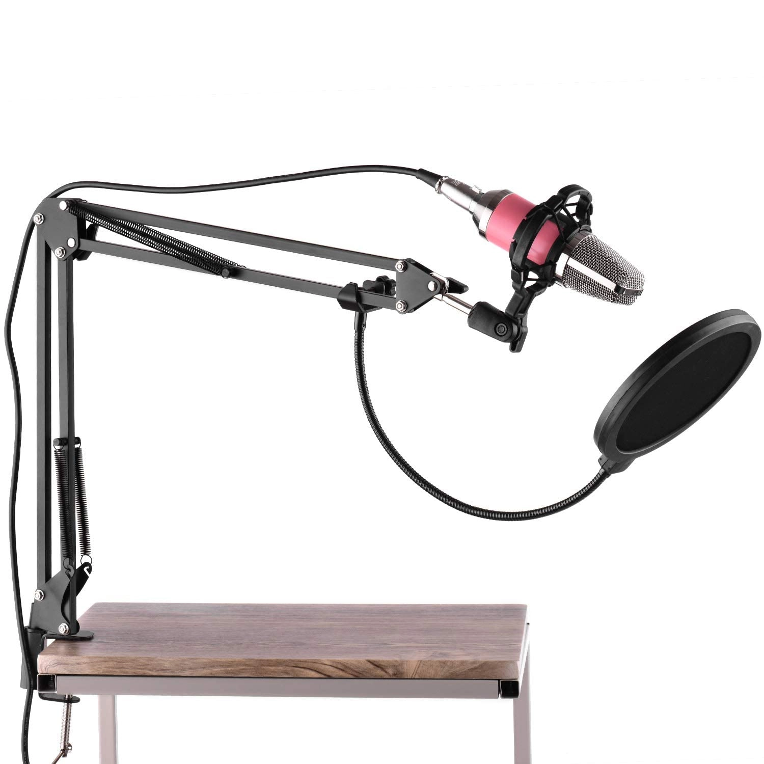 Condenser Microphone + Mic Windscreen + Shock Mount + Adjustable Suspension Scissor Arm Stand + Mounting Clamp + Filter + Audio Cable XLR Microphone