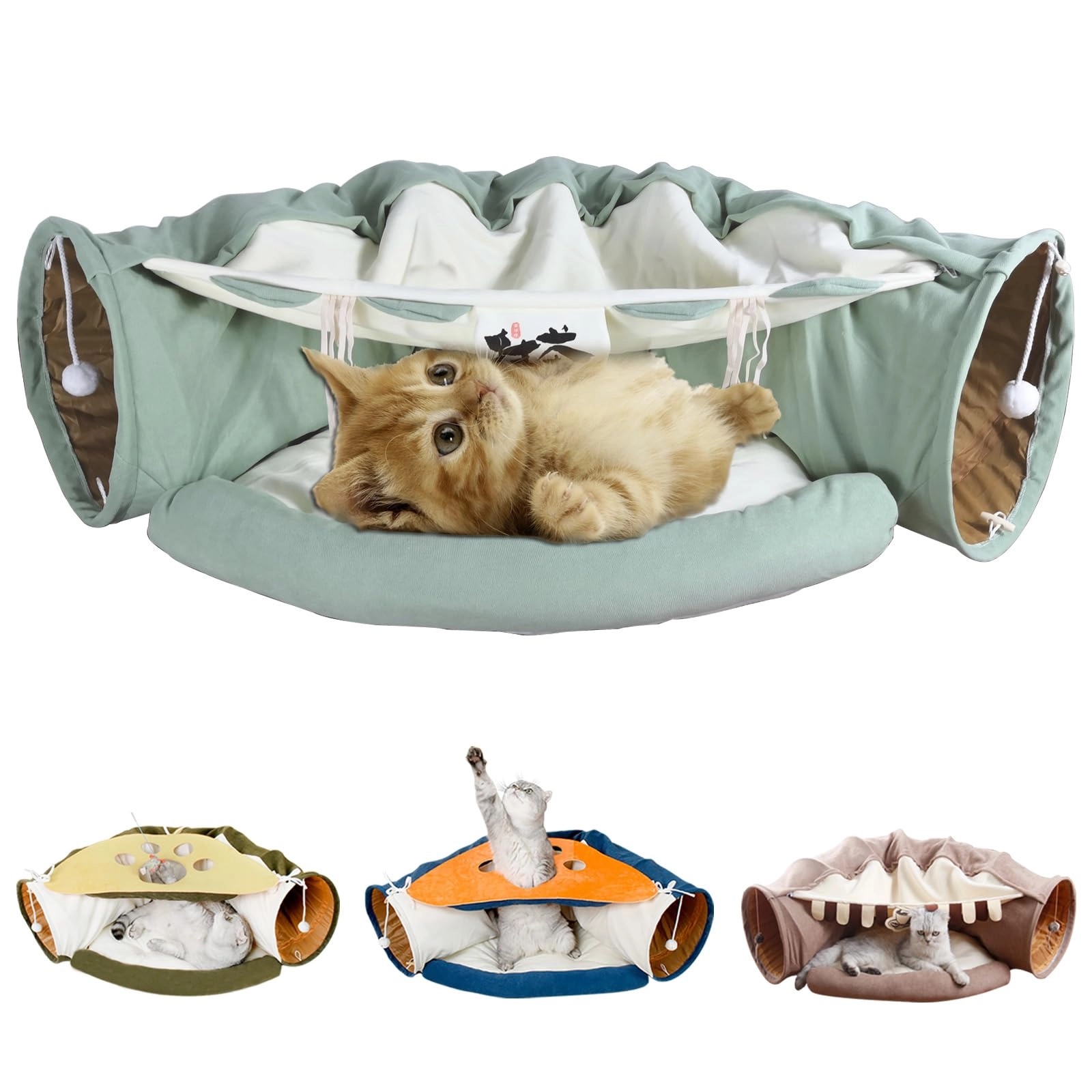 Guoml Collapsible Cat Tunnel - 2-in-1 Flannel Green