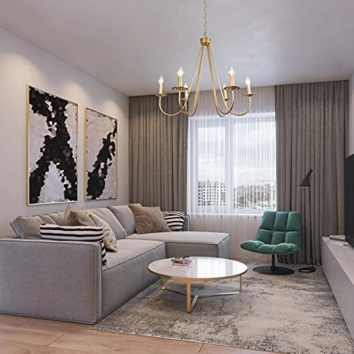 Modern Gold Chandelier - 6-Light 28 Inches