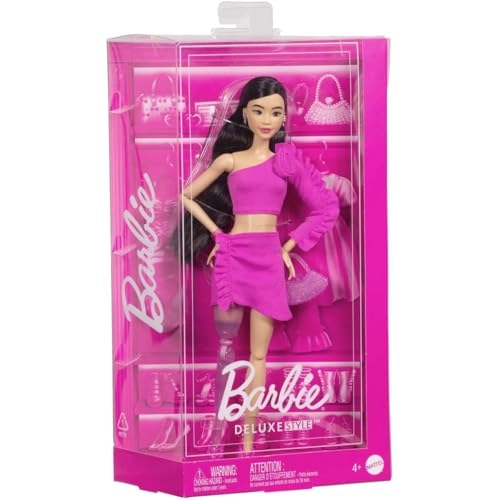 Barbie Deluxe Style Doll - Glittery Prosthetic Leg Black Hair Pink Top And Skirt Set Ages 4+