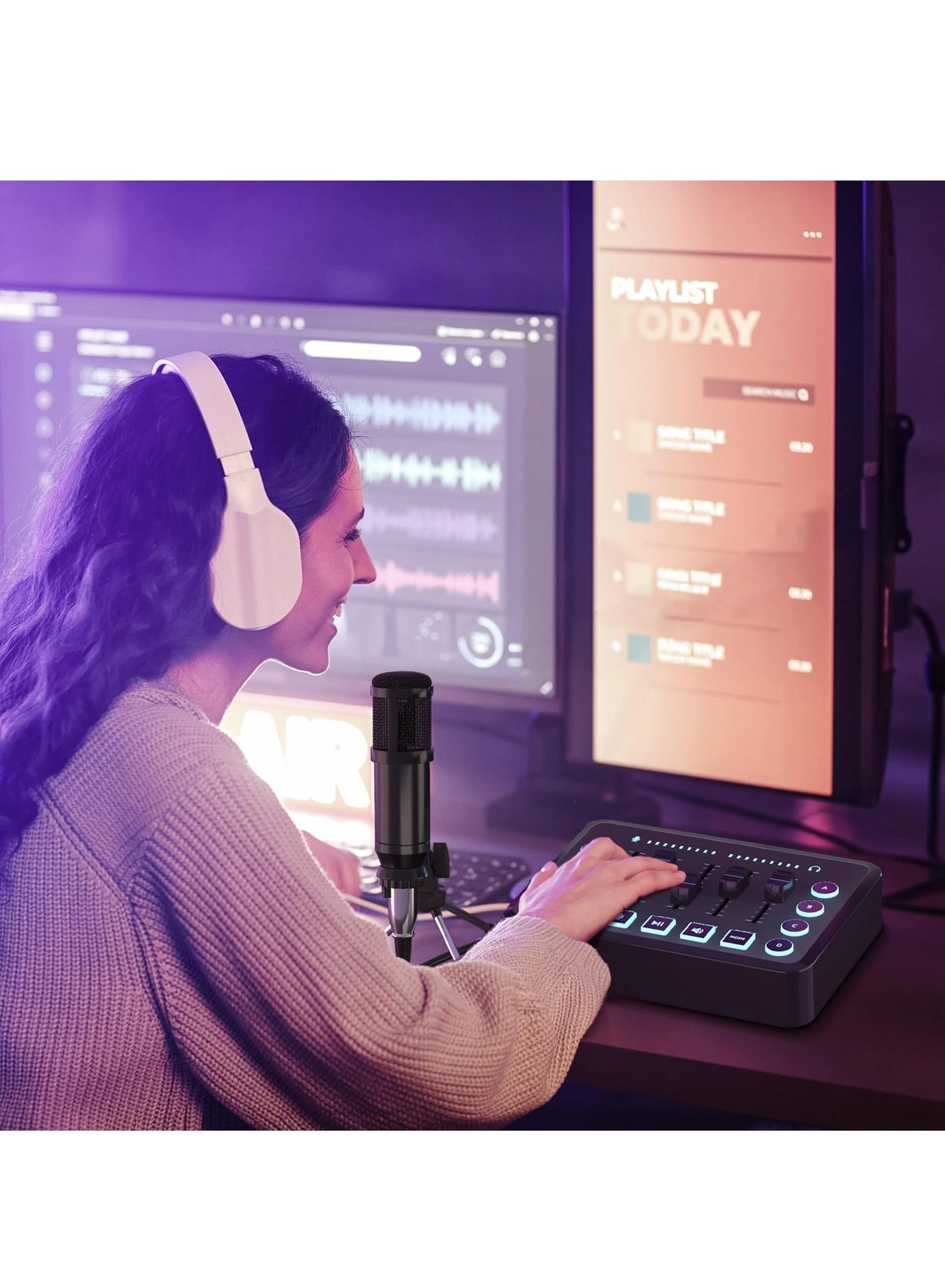 Audio Mixer + Microphone + Stand + Cables