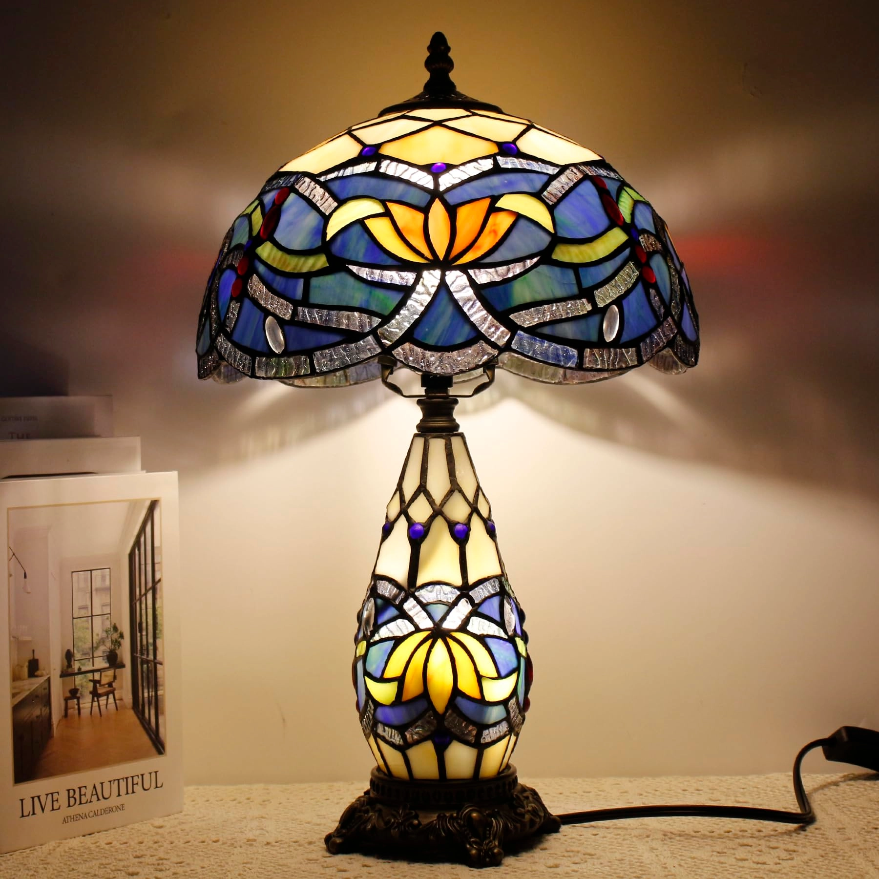 tcodtpol Tiffany Lamp - 12X19 Inches Green Dragonfly