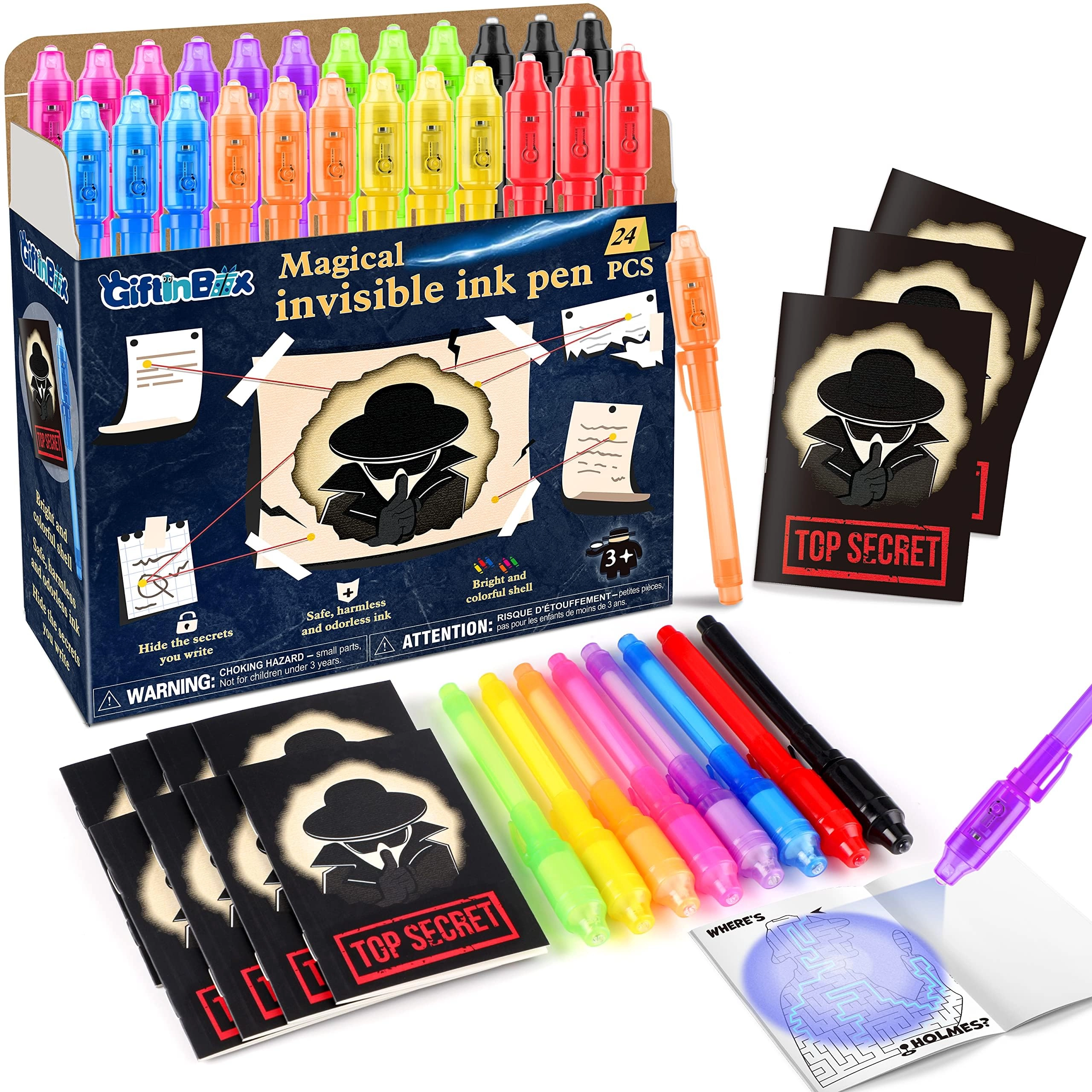 giftinbox Invisible Ink Pen - Black Blue Green Orange Pink Purple Red Yellow Ball tip