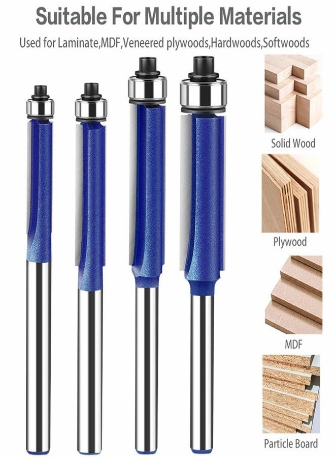 Flush Trim Router Bit - 1/4",5/16",3/8",1/2" 1/4" 4PCS