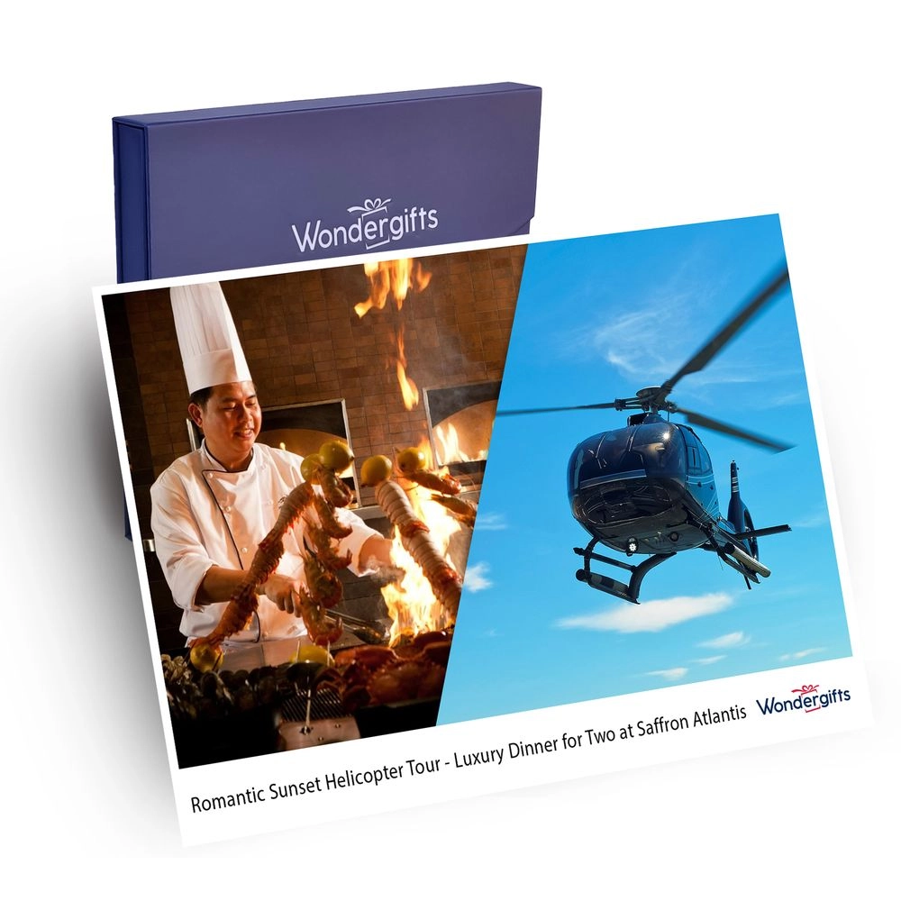 WONDERGIFTS Romantic Sunset Helicopter Tour & Luxury Dinner Buffet Experience for Two