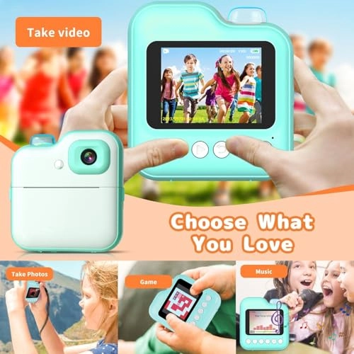 Kids Rechargeable Camera Instant Print - 1080P 2.4" LCD 32GB
