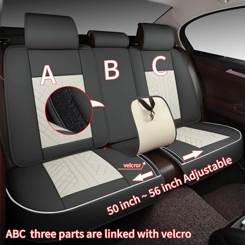 Bench Seat Cover - Rear Seat Faux Leather Grey and White