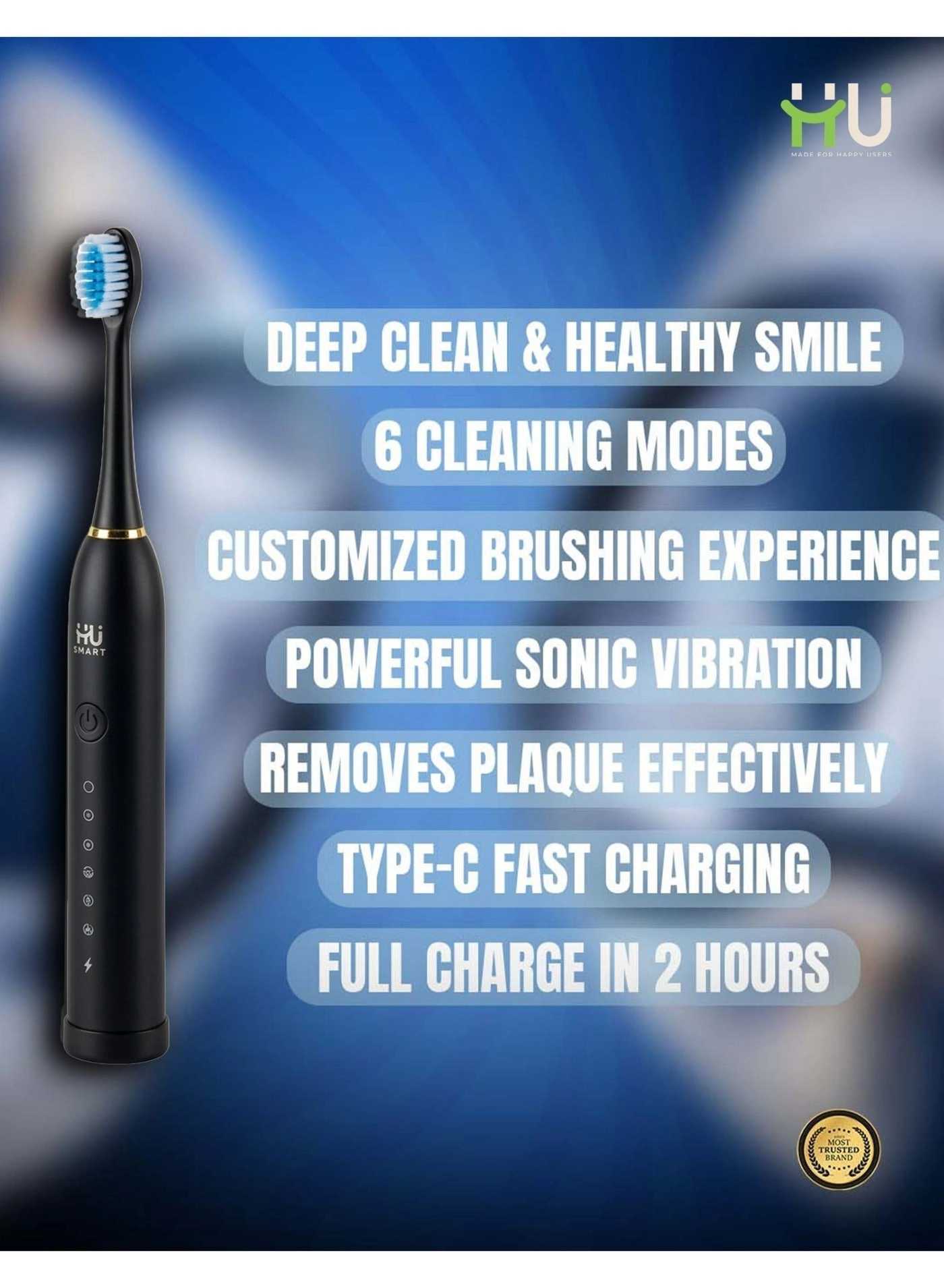 HSM-1044 - 6 Cleaning Modes IPX7 Waterproof 30-Day Battery