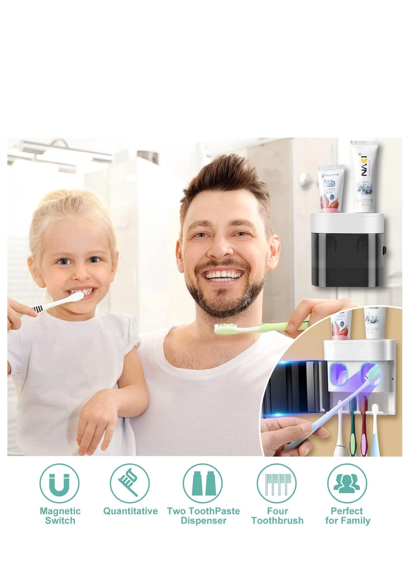 Toothbrush Holder - Wall mounted 4 toothbrush slots