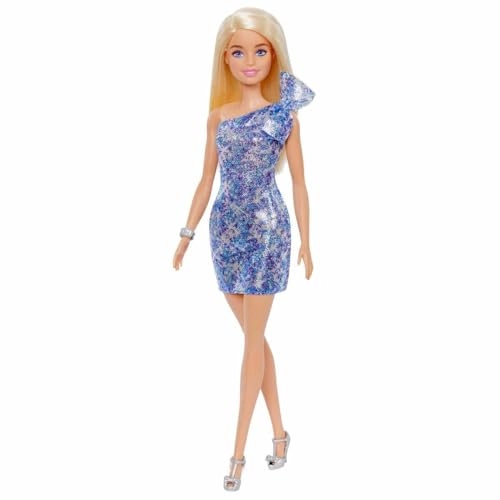 Doll - Blonde Hair Blue Eyes Short Blue Sequins Mini Dress Silver Platform Shoes
