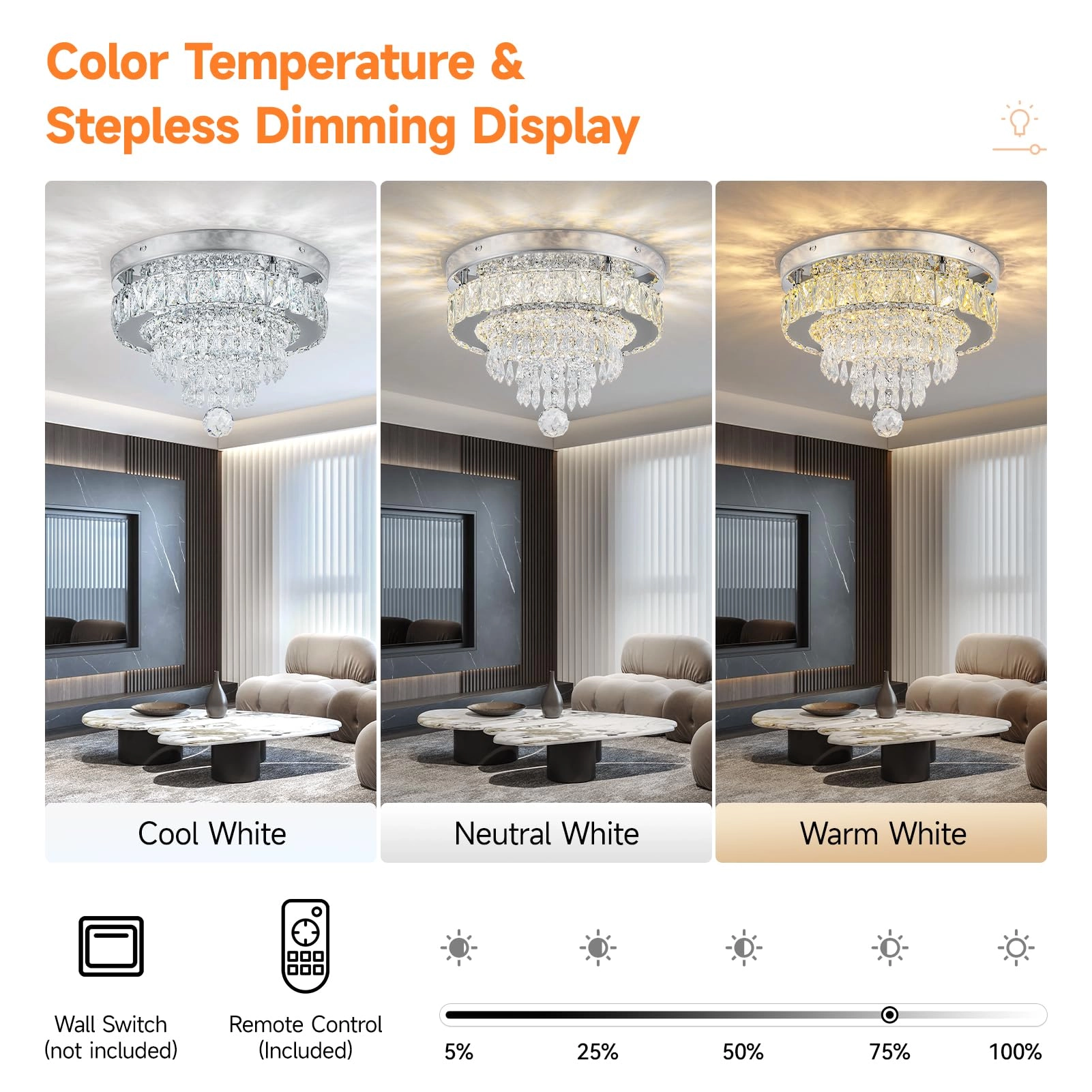 Crystal Ceiling Light - 3000k-6000k Dimmable