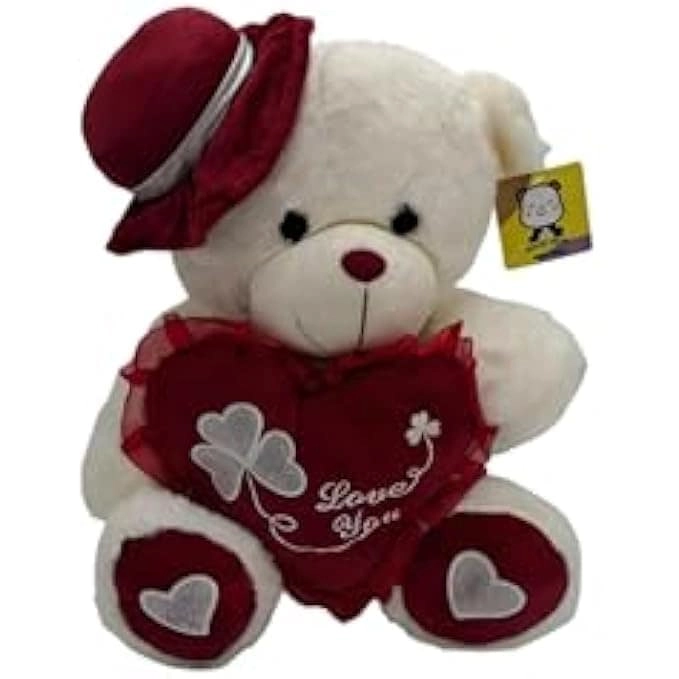 Teddy Bear 35 cm Plush - White & Red with Cap