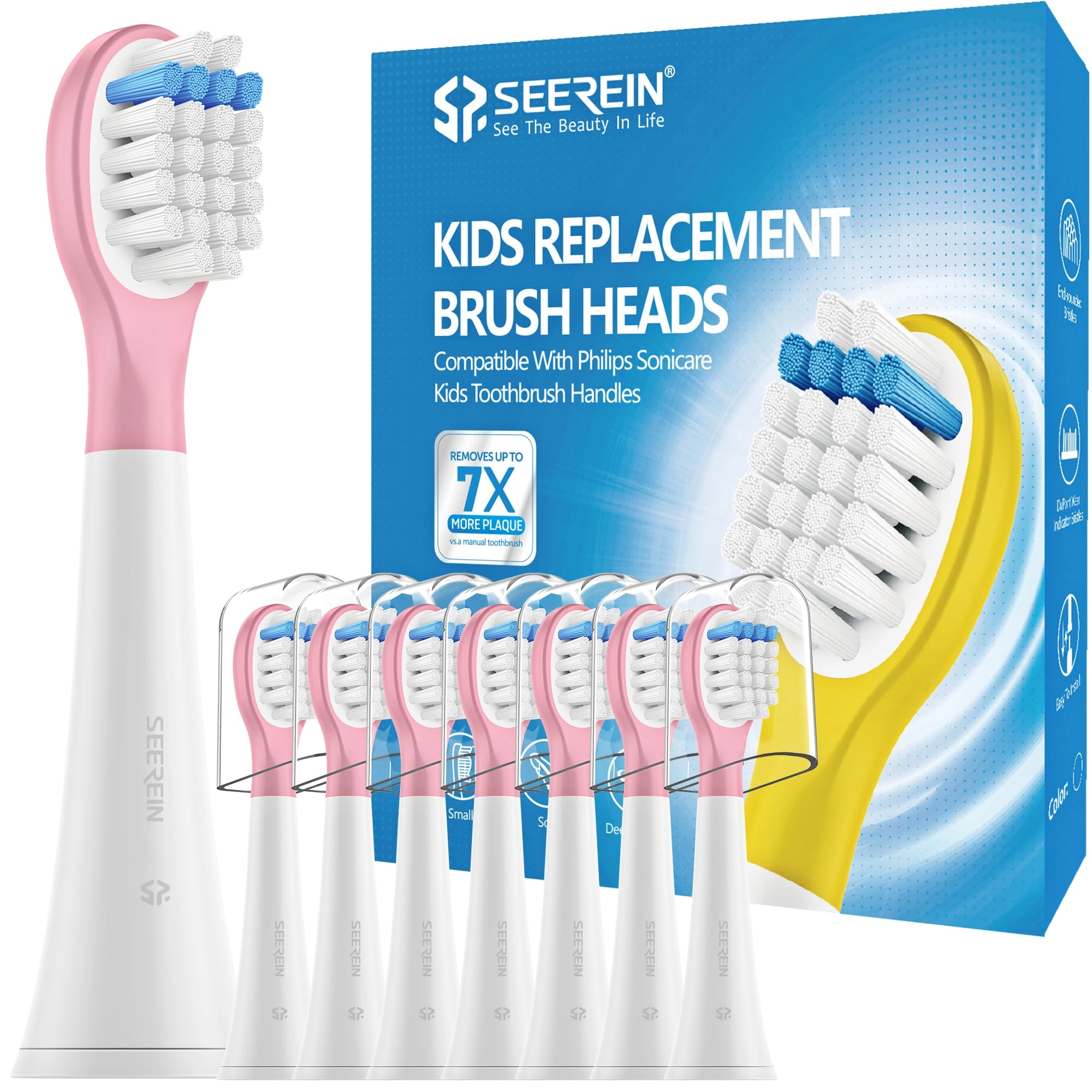 Seerein Kids Toothbrush Head - 8 pack Pink Compatible with Philips Sonicare