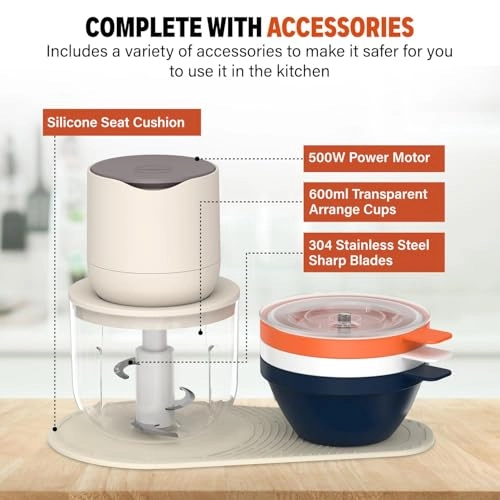 Wireless Food Processor - 0.6 Liters Rechargeable & Portable