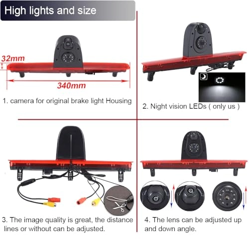 Brake Light Reversing Camera + Rear View Mirror Monitor - Night vision 628 x 586 pixels