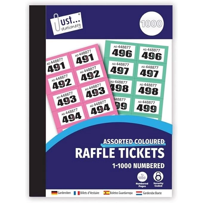 Bingo Cards - 600 Jumbo + Raffle Tickets - 1000 + Fluorescent Prize Tags - 50