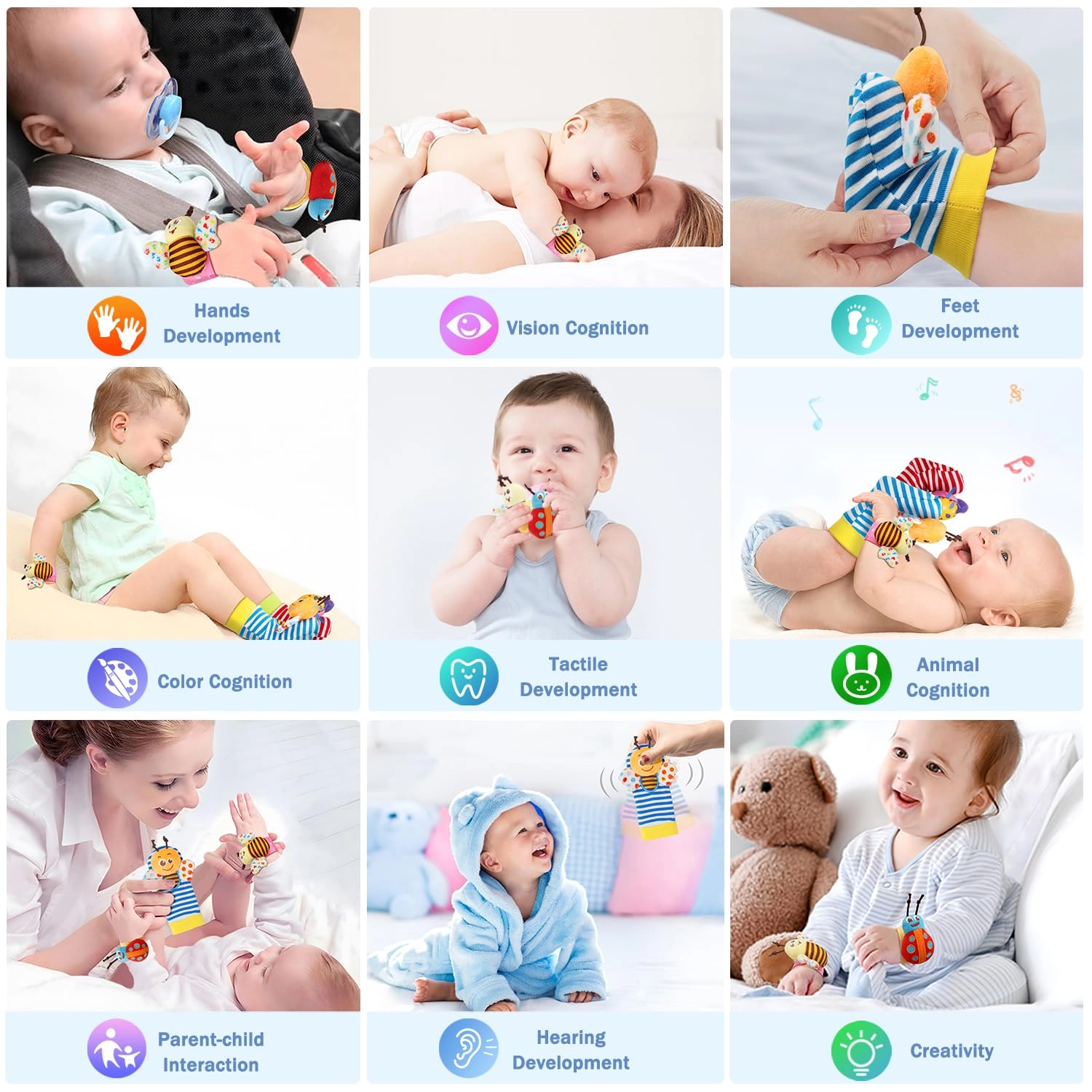 Wrist Rattle Socks and Foot Finder Set - 0-36 Months Fabric Bugs Cartoon Images 1.0 Count