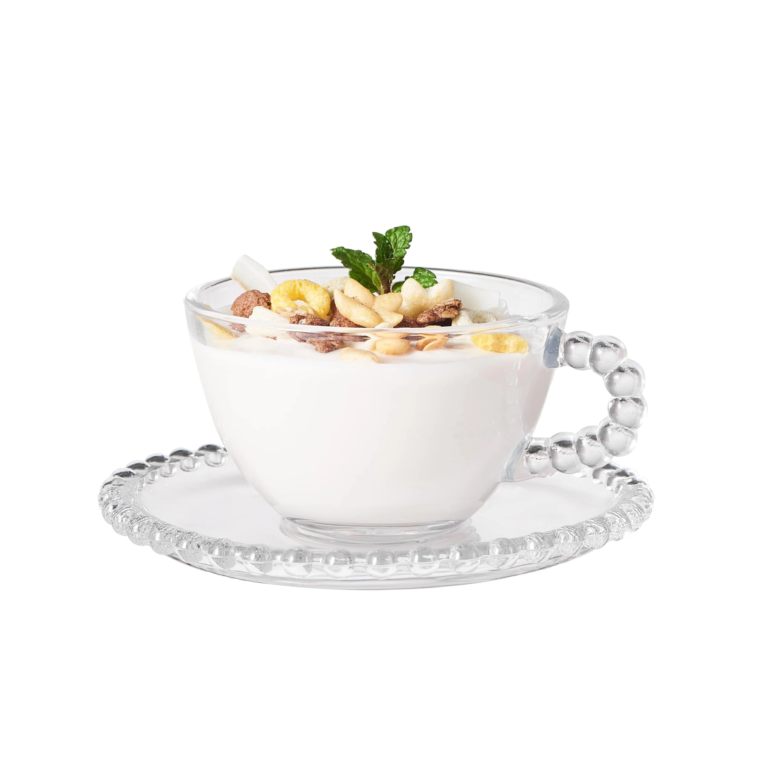 Pearl Beaded Glass Cup and Saucer - 6 pcs - 200 ml