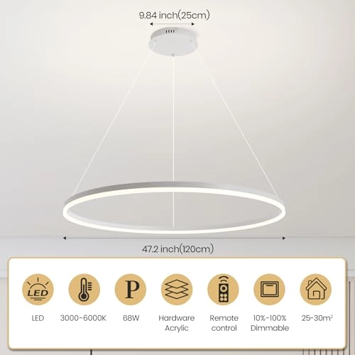 Modern LED Round Chandelier - 3000K–6000K Dimmable