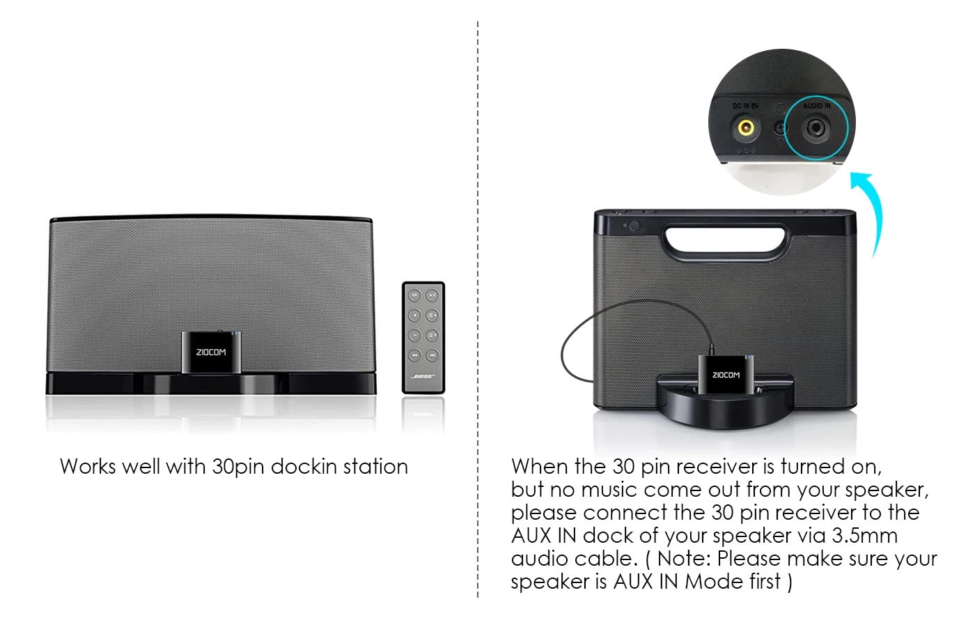 30 Pin Bluetooth Adapter - 3.5mm Aux Jack