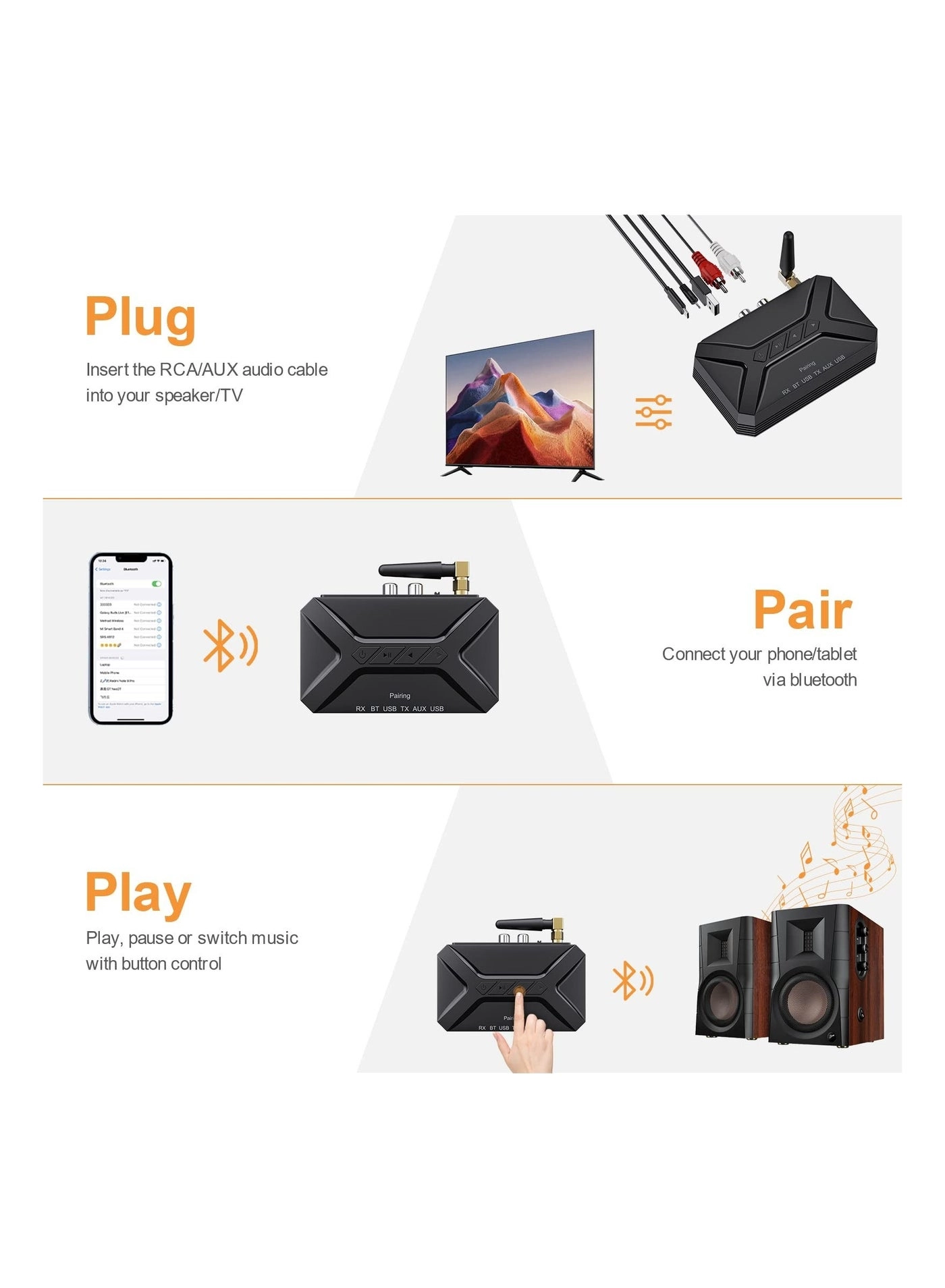 Bluetooth Adapter - 5.0 3.5mm Jack Aux built-in li-ion rechargeable 140mAh battery