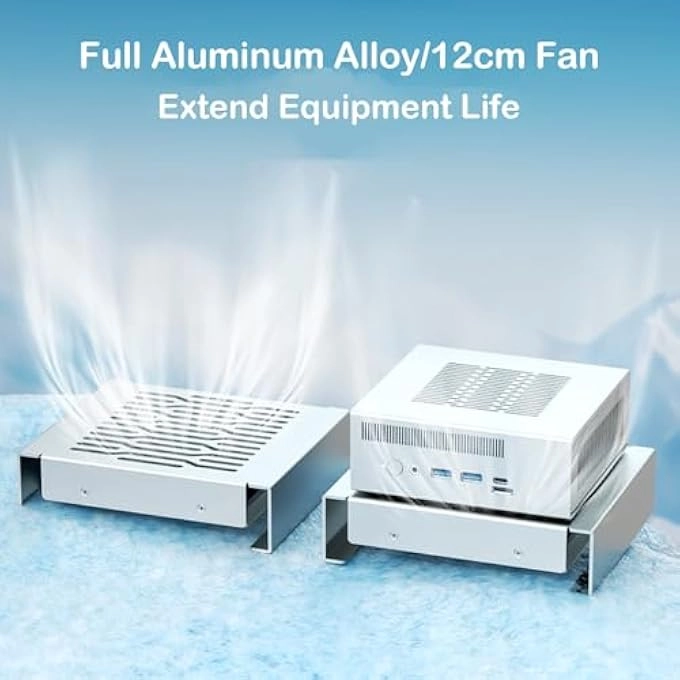ALUMINUM STAND WITH COOLING FAN - Compatible with Mac Mini Desktop Organizer